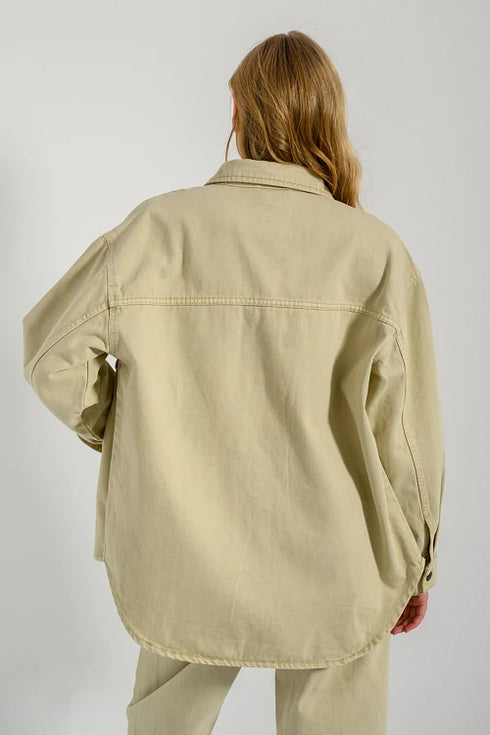 PINK WOMEN DENIM OVERSIZED SHIRT - SAND